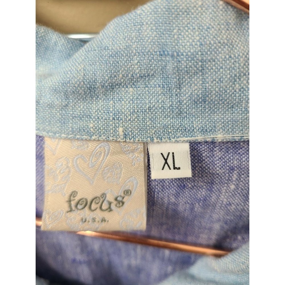 Focus Womens Blue Purple Linen Button Up Long Sleeve Lightweight Jacket Size XL - Picture 6 of 7